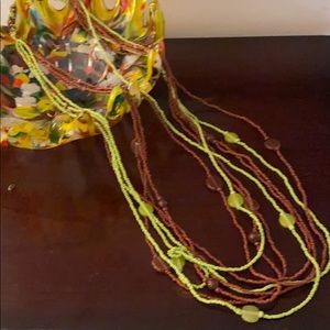Lime Green & Brown beaded long necklace